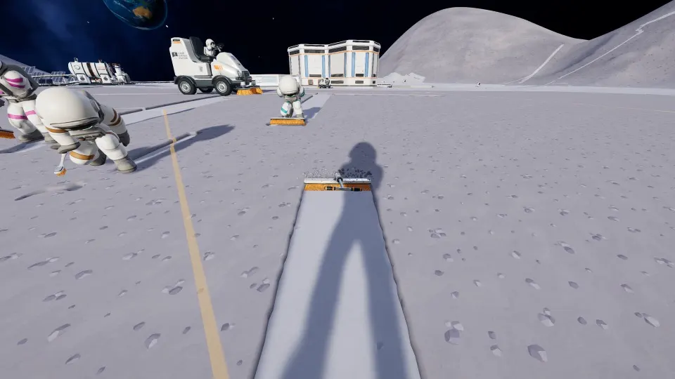 First-person view of cleaning a narrow strip of moon dust with the starting toothbrush